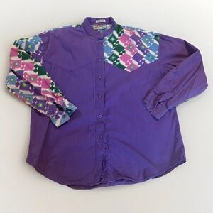 Vintage Side Saddle Shirt Womens M Western Button Down Purple Diamond 80’s 90’s